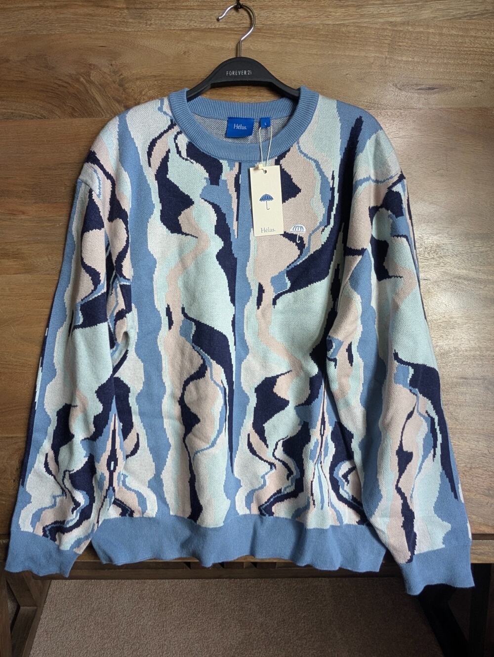 Helas Sweater Womens Large Blue Acrylic Knitted Mirage Long Sleeve Crew Neck NWT